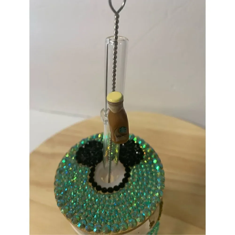 Starbucks Disney coffee handmade glass cup with straw topper